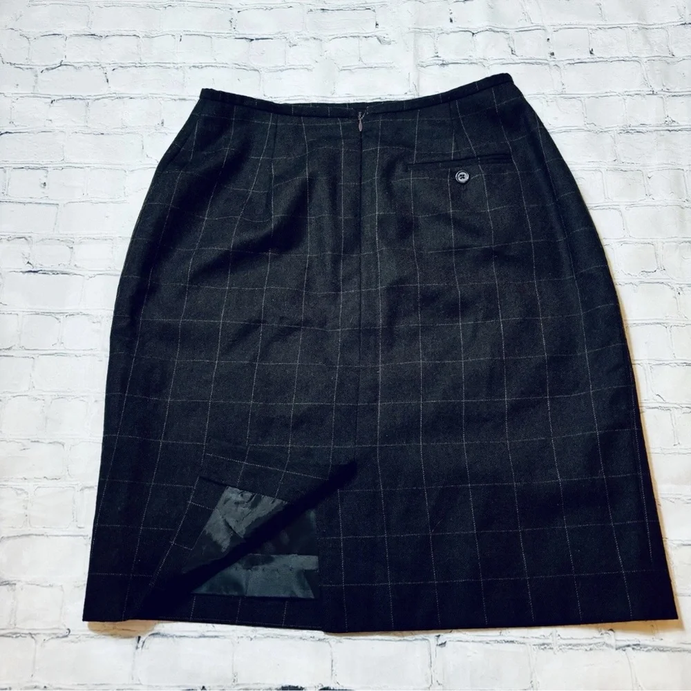 Lauren Ralph Lauren Size 8 Worsted Wool Pencil Skirt Brown Window Pane Career